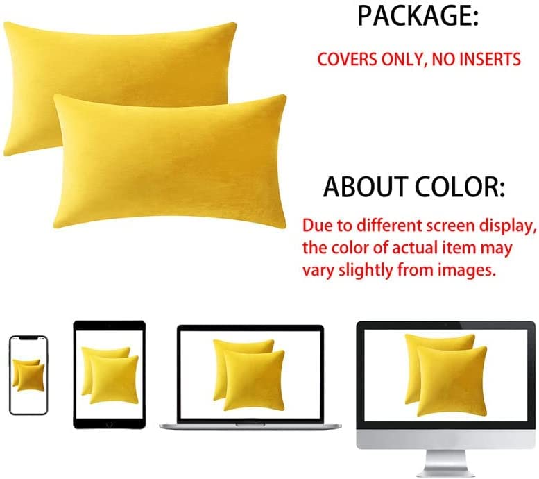 Image of RVA Velvet Cushion Covers Throw Pillow Case Soft Cozy Velvet Rectangle Home Decorative Throw Pillow Covers for Couch and Bed, Sofa (Size 16x24 inch) (Pack of 2) (Color Yellow)