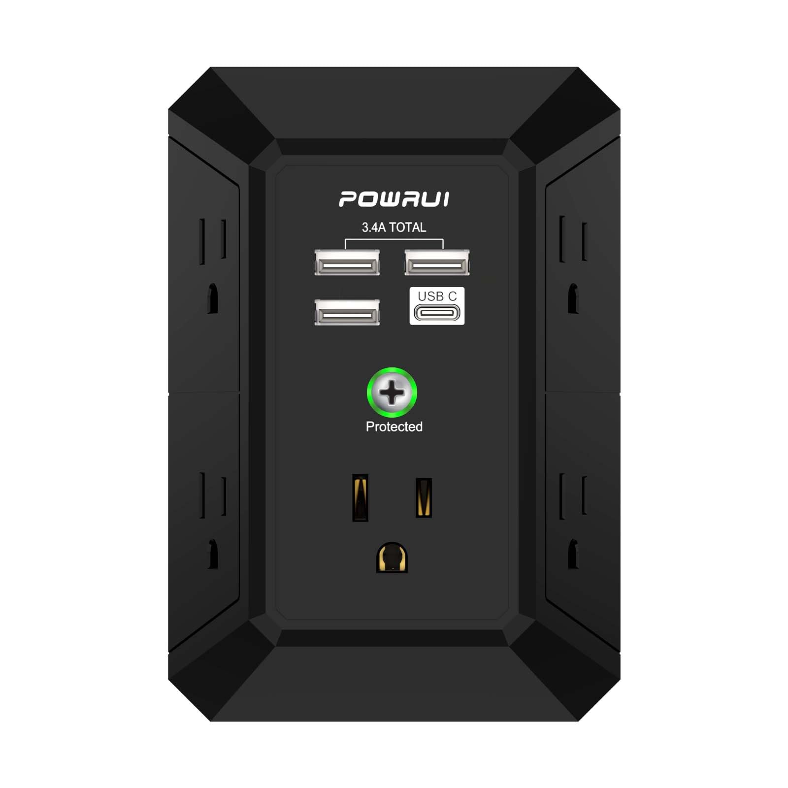 Multi Plug Wall Outlet Night Light, POWRUI 6 Outlet Extender & 3 USB Ports — Amazon image 14