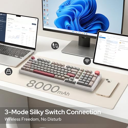 Image of Redragon K768 PRO 100 Keys Wireless Gasket RGB Gaming Keyboard, Massive 8000 mAh PBT Mechanical Keyboard w /Hot-Swap Socket, Dedicated Knob Control & 5-Layer Noise Dampening, Custom Yolk Linear Switch