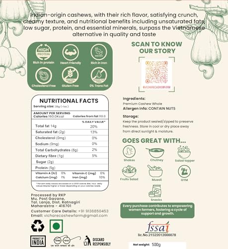 Image of Vichare Cashew Farm 500g NP | Best from the Rest | Crunchy | Juicy | Eat Repeat