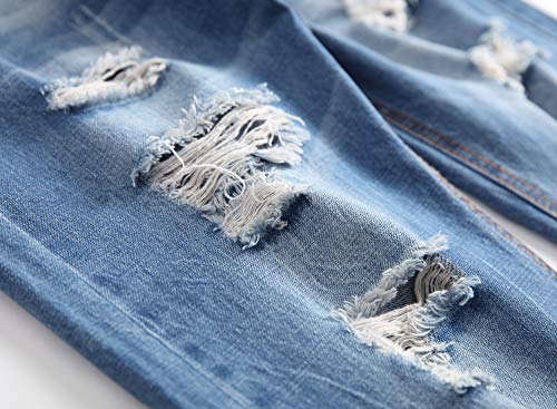 Foto de DANT BULUN - Jeans de mezclilla con pierna recta para hombre, ajuste ceñido, diseño envejecido y desgastado (imagen 7)