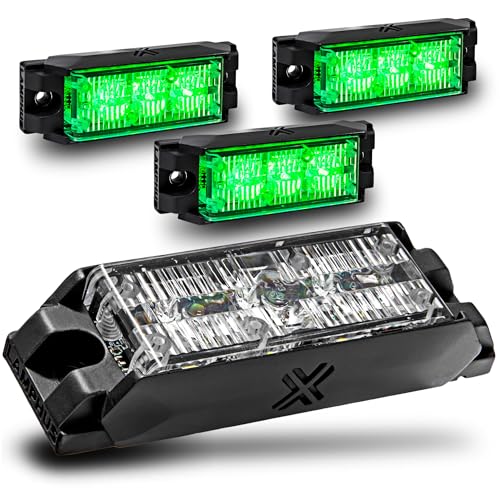 Image of LAMPHUS 4pc NanoFlare 3.5 inch 3W Green LED Surface Mount Police Grill Strobe Warning Lights [SAE Class 1] 12V Rectangle Grille Flashing Emergency Fire Lights for EMS rescue Service Vehicle Cars