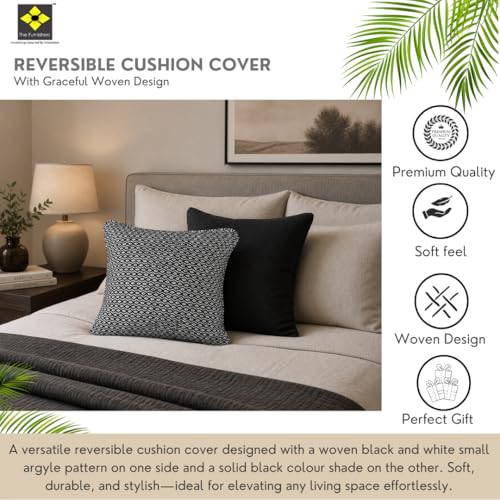 Image of Reversible 24x24 Inch Black Cotton Argyle Woven Pack of 2 Fashion Throw Pillow Covers Cases for Couch Sofa Home Decoration | 60 x 60 cm