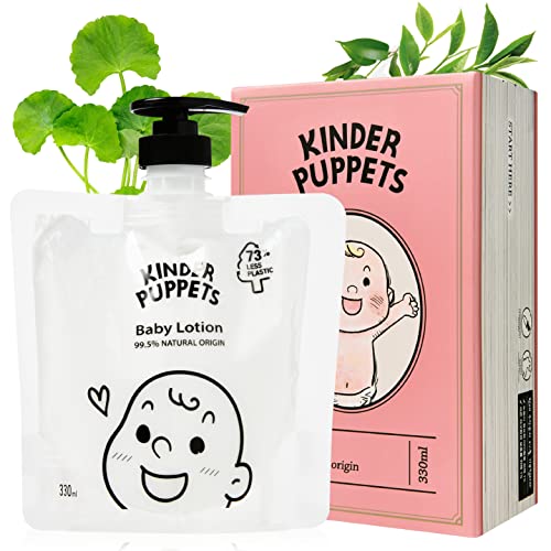 Kinder Puppets Organic Baby Lotion for Dry Sensitive Skin | Baby Moisturizing Cream Toddler Kids Lotion | Baby Moisturizer Face Cream Fragrance Free Baby Lotion Skin Care Products (4.65 fl. oz.)