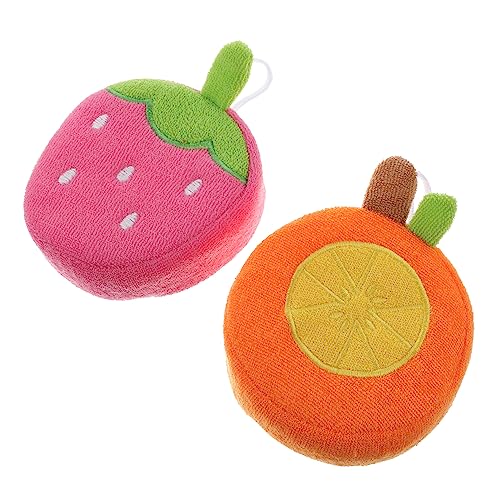 GALPADA 2Pcs Fruit Shower Scrubbers for Boy Girl Cute Cartoon Bath Balls Strawberry Shapes Durable Sponge Material for Fun Gentle Skin Cleansing