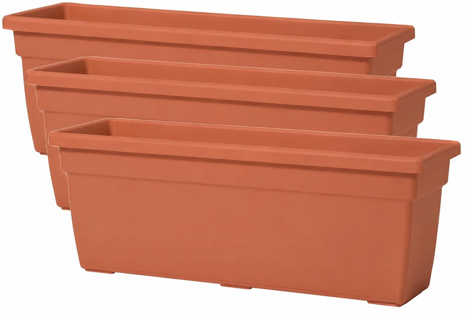 Muddy Hands Terracotta Set Of 3-38Cm Long Trough Plant Pots Plastic Planters Outdoor Garden Herb Flower Box