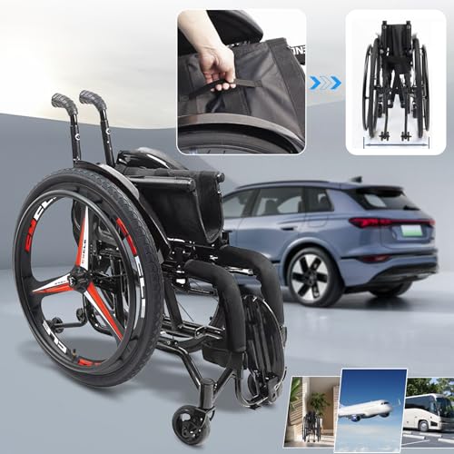 Silla de ruedas manual plegable con características ajustables para movilidad todo terreno y uso deportivo