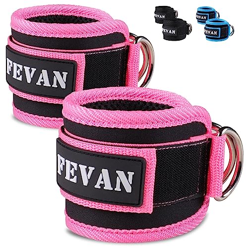 FEVAN 2 Tobilleras Poleas Gym - Tobillera para Polea Acolchada de Velcro - Accesorios Gym Unisex (Azul) (Rosa)