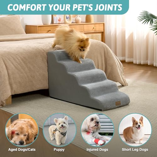 Image of COZY KISS Dog Stairs for Small Dogs, 5 Step Pet Stairs for Beds & Couches