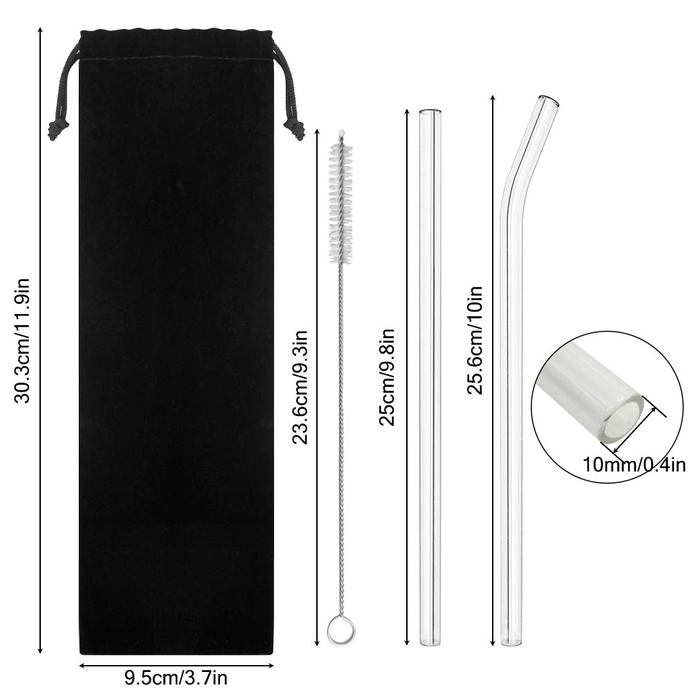 Lot 25 Pailles En Verre Réutilisables - 10 Droites + 10 Incurvées + 5 Brosses - Éco-Friendly