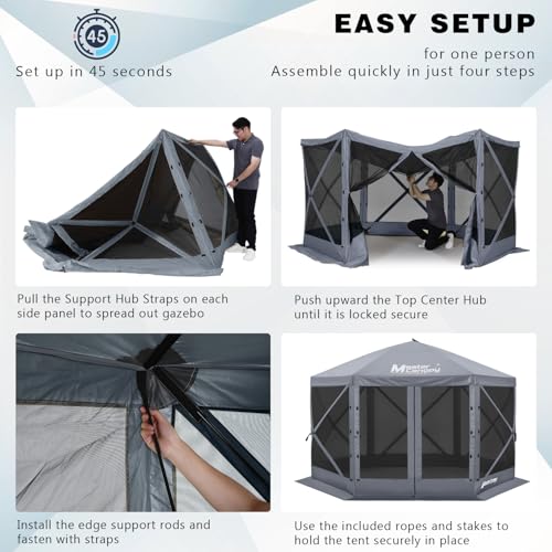 Image of MASTERCANOPY 12x12FT Pop Up Gazebo Screen Tent - Instant Screen House with Netting, Quick Set, Outdoor Canopy Shelter with Carry Bag for Camping, Backyard & Patio (Gray)
