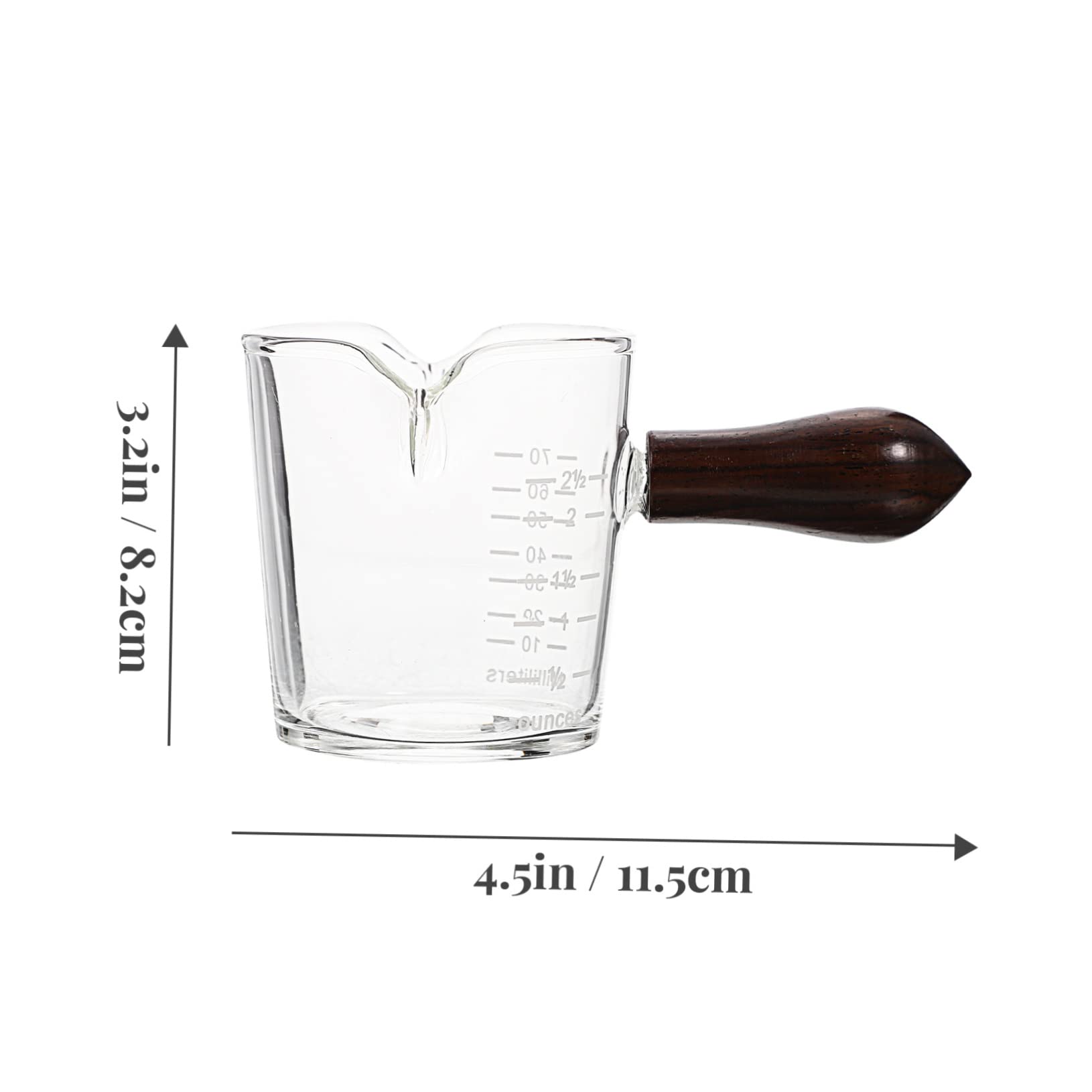 Cabilock Espresso Cup Double Mouth Glass Double Spout Milk Cup Wooden Handle for Latte Art