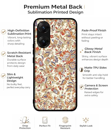 Image of Floral Design Premium 2D Printed Metal Back Case Cover for Vivo V29E 5G