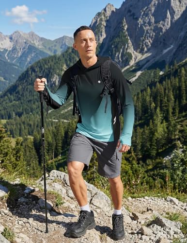 Image of PINSPARK Men's UPF 50+ Sun Shirts Long Sleeve Fishing Hoodie, UV Protection Rash Guard for Outdoor Hiking Running Swim Shirt