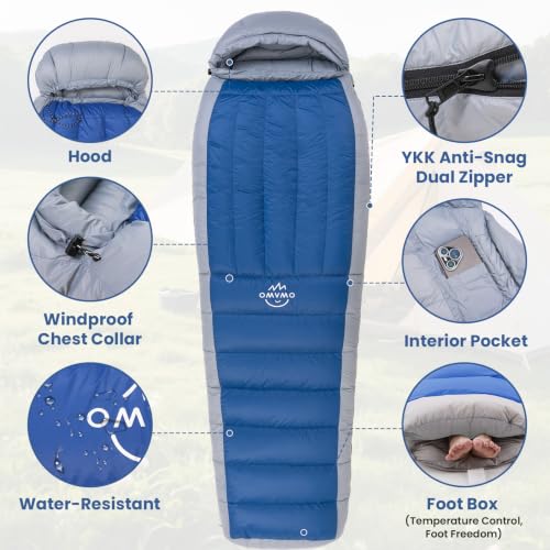 Bolsa de dormir Mummy Down, relleno 600 Fill Power, ligera y compacta, para clima frío y cálido, para camping adulto miniatura 4