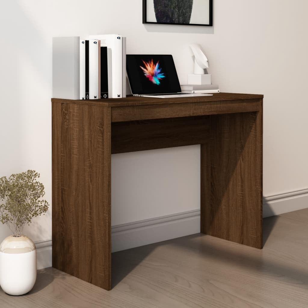 Bureau marron aspect chêne 90 cm table de travail robuste en bois