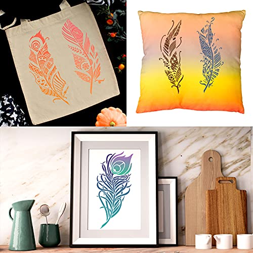 6 Pieces Decorative Mandala Feather Stencil Reusable Mandala Painting Templates Beautiful Stencils For Painting Metal Open Ring For Painting On Wood Wall Decor #TOP5