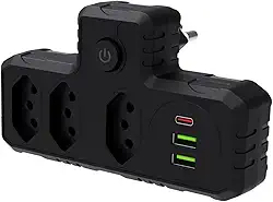 extensão Tomada Preta com USB, Adaptador Inteligente, Régua Tomada, Régua de Energia, Adaptador, 3 Tomadas, 2 Interfaces USB, 1 Porta Tipo-C Premium Quality (Preto)
