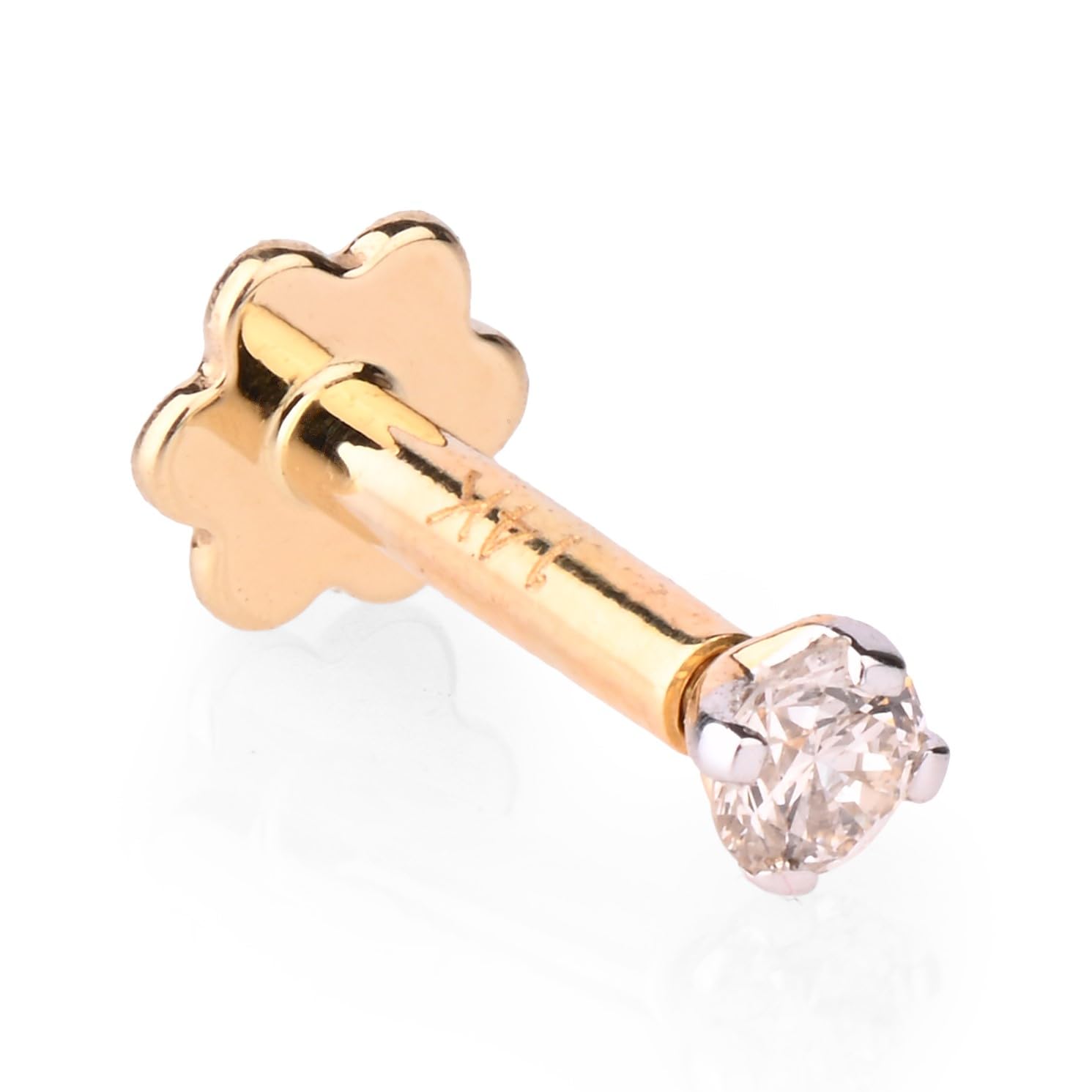 Real Diamond Nose Stud 14K Yellow Gold Nose Ring Internally Threaded 8 MM Screw Back HI Color