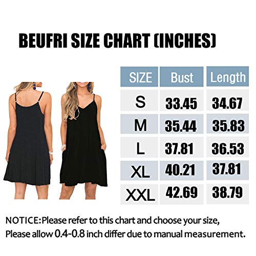 Beufri Women's Summer Spaghetti Strap Casual Swing Tank Beach Cover Up Dress With Pockets (Xl, 0 Black) #TOP5