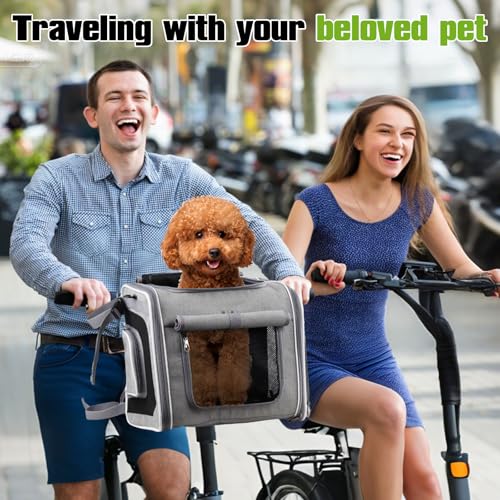 Hundekorb Fahrrad Vorne Faltbar & Erweiterbar, 4-in-1 Hundefahrradkorb mit 4 Öffnungen, Netzfenstern & Regenschutz, Fahrradkorb für Kleine & Mittelgroße Katzen und Hunde bis 10kg (Grau)