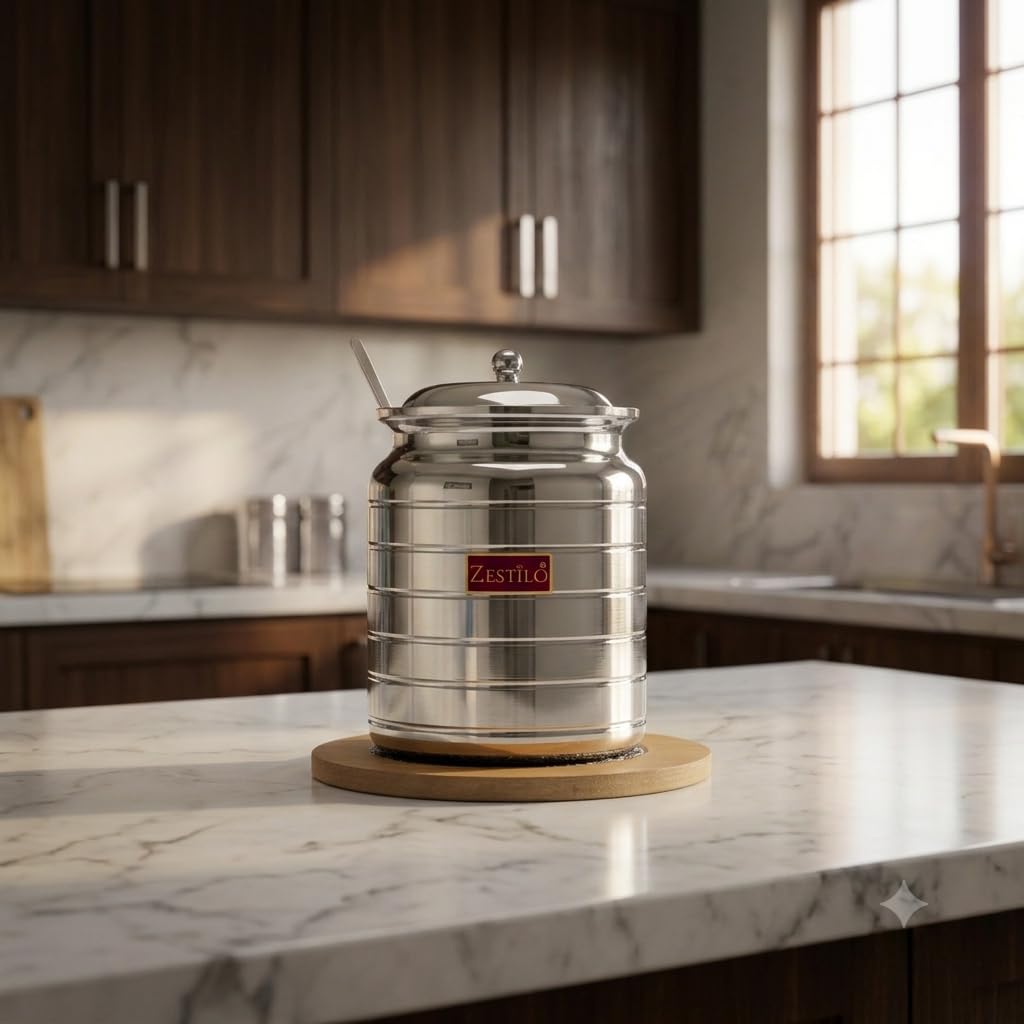 ZESTILO Oil Dispenser, Ghee pot, Ghee container, Oil pot, Ghee pot with spoon, Platinum Finish (750 ml)