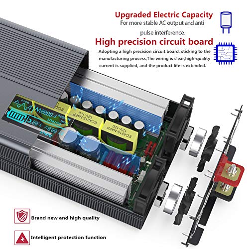 FLAMEZUM Pure Sine Wave Power Inverter 3000Watt DC 12 Volt to 120Volt Peak Power 6000Watt with LCD Display and Remote Control 2X 2.4A USB and 4X AC Outlets