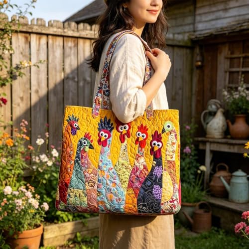 Funny Chicken Print Tote Bags for Women Floral Womens Handbags | 15×14" Rustic Farmhouse Hand Bag Womens Purse for Shopping Work Beach Gym Grocery Women Travel Bags Gifts for Women Mom - image 7