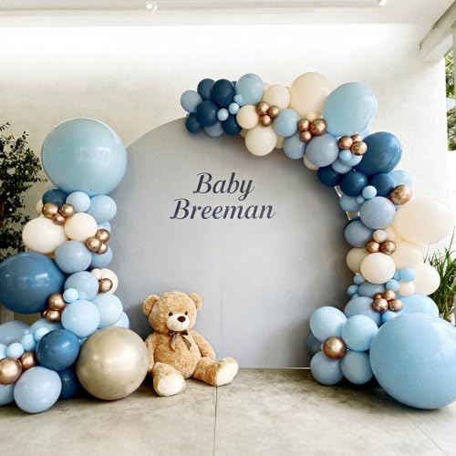 Image of Bezente Dusty Blue Gold Party Latex Balloons Kit 60pcs 12-in with 1 ribbon