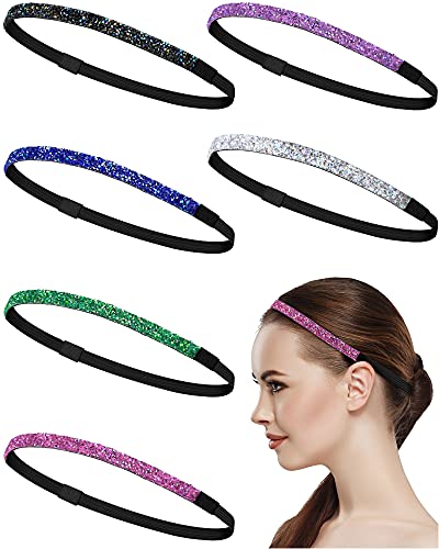 Waydress 6 Pieces Headbands with Buttons, Skinny Glitter Headband Non-slip Elastic Hair Band Button Headband Ear Protection Holder for Sports Yoga Workout (Trendy Pattern)
