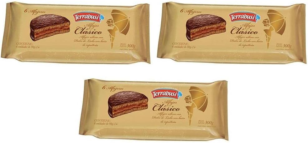 Alfajores Terrabusi (Chocolate Relleno con Dulce de Leche, 300 gr.) Pack of 3