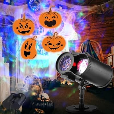 Moukeren Halloween Projector Lights Outdoor 2-in-1 Rotating Patterns Projector Ocean Wave and Pattern Halloween LED Projection with Remote Control for House Yard Garden Landscape Lights(Pumpkin)
