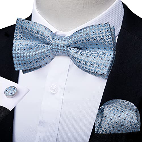 Image of DiBanGu Paisley Pre-Tied Bow Ties for Men Silk Adjustable Bowtie and Pocket Square Cufflinks for Wedding Party