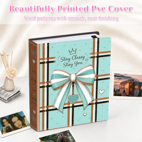 Image of Photo Album 4x6 120 Pockets Aqua Plaid Ribbon Bow