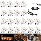 低電圧LEDデッキ照明キット ステンレススチール 防水 アウトドア 風景 庭 テラスステップ装飾ランプ LED埋め込みライト 20個パック (ウォームホワイト)