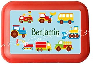 wolga-kreativ 4 Aufkleber Namensaufkleber Namensetiketten Bunte Autos wasserfest-e für Brotdose Trinkflasche Tür Wunschnam...