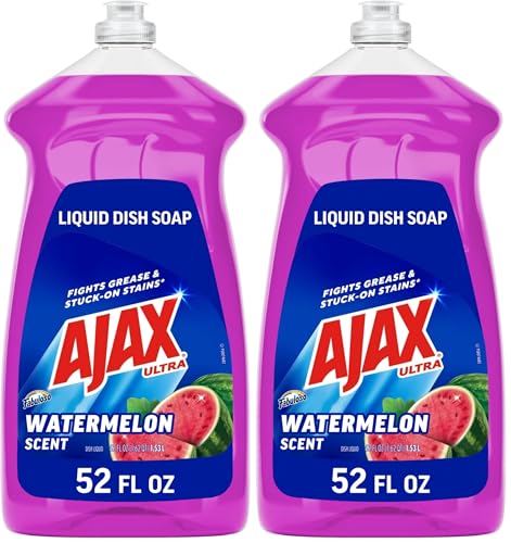 Image of Ajax Ultra Liquid Dish Soap with Fabuloso Watermelon Scent, Fights Grease and Stuck-On Stains, Deep Cleaning Action, Mess-Free, Easy-Flip Cap, 52 fl oz Bottle (Pack of 2)