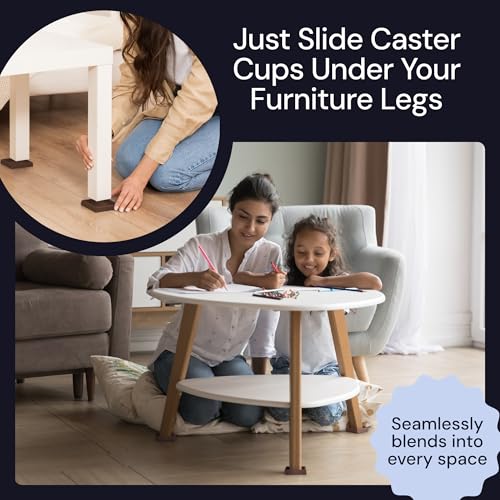 CasterMaster Non Slip Furniture Pads- 3x3 Square Rubber Anti Skid Caster Cups, Leg Coasters- Couch, Chair, Feet, and Bed Stoppers- Anti-Sliding Floor Protectors for Furniture (Set of 8) Brown