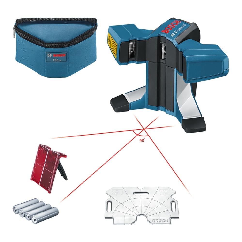 Bosch Professional GTL 3 Livella Laser per Piastrelle, 4 x Pile AA, Custodia Protettiva, Protezione da Polvere e Spruzzi IP 54, Piatto di Allineamento, Raggio d'Azione: 20 m