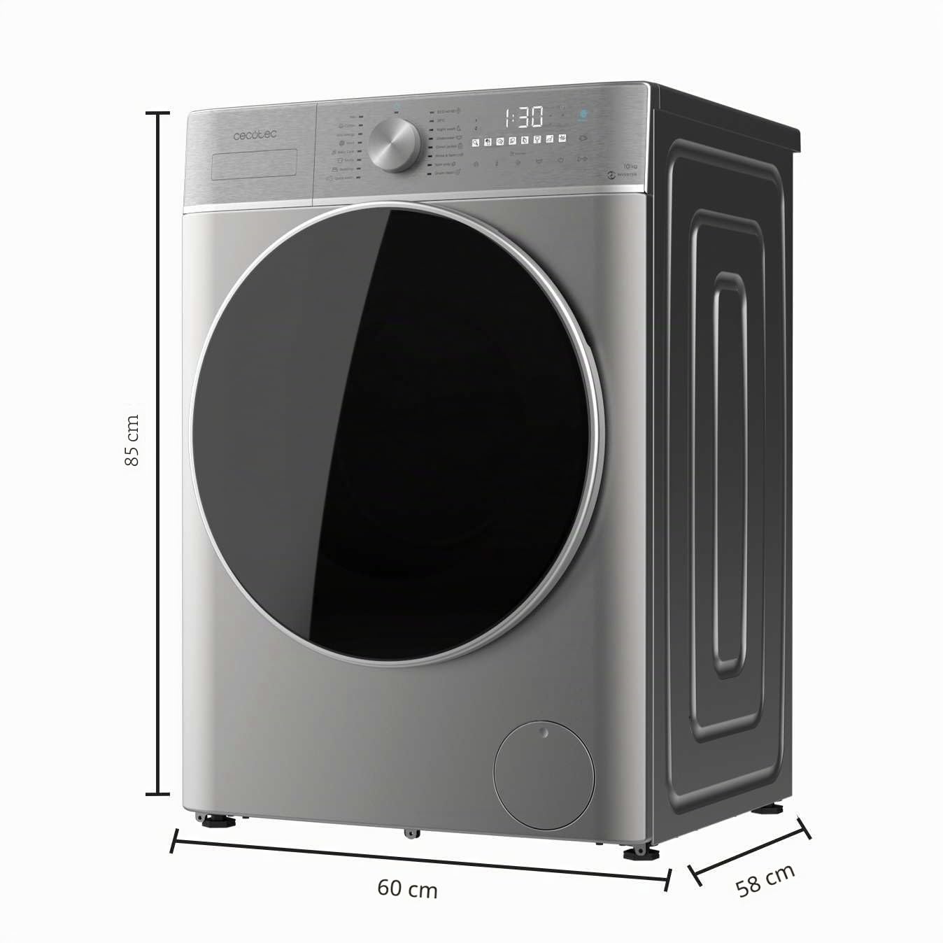 Cecotec Waschmaschine 10 kg Bolero DressCode 10800 Inverter Steel A | Energieklasse A-30%, Inverter Plus Motor, 1400 rpm, 16 Programme, SteamMax, Spa Care, Touch-Display und KidLock