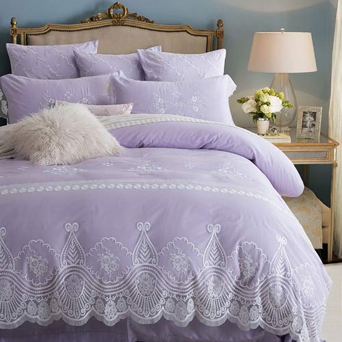 RONGXIE Egypt Cotton Romantic Princess Bedding Set Embroidery Lace Duvet cover set Bed Sheet Pillowcases Queen King size