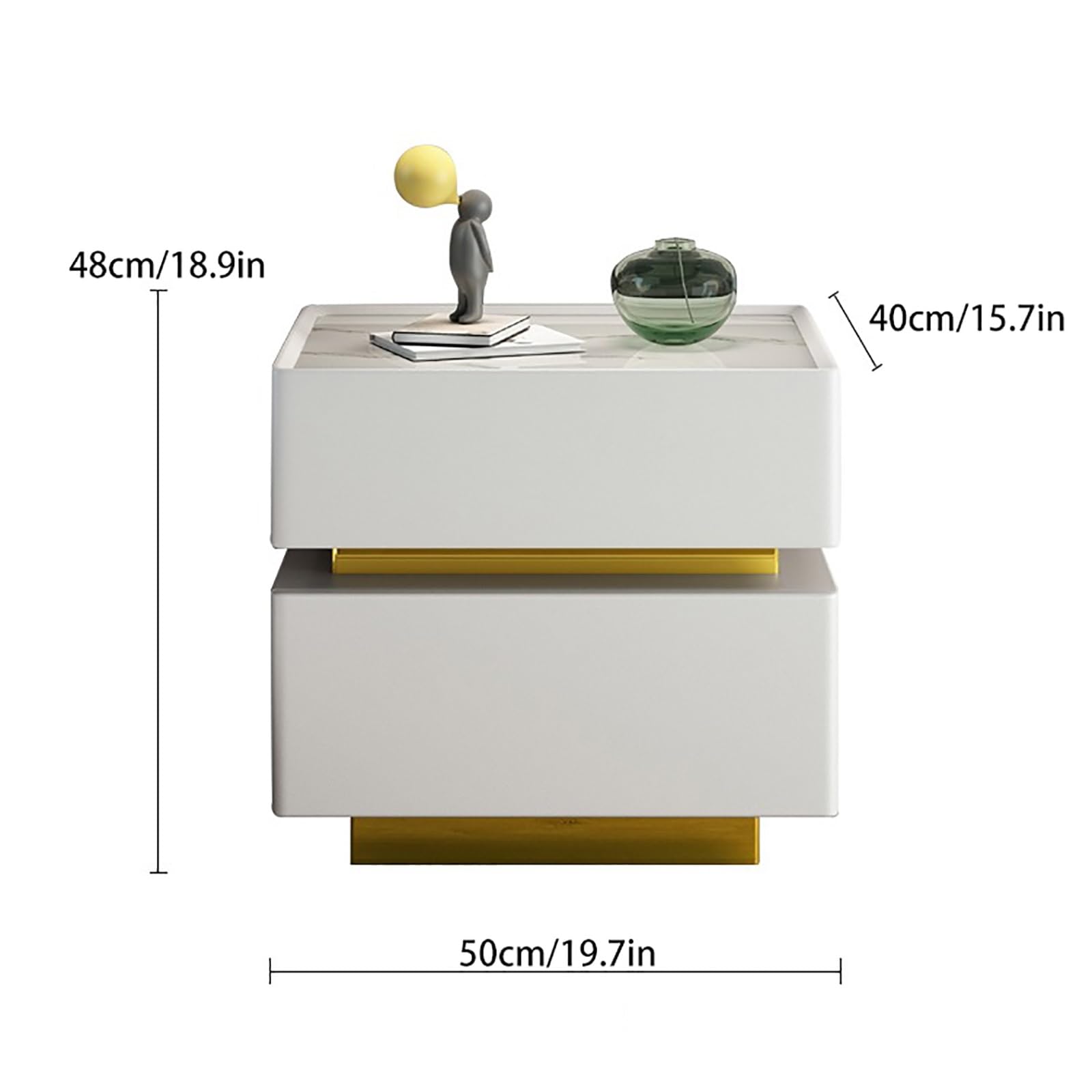 Smart Nightstand, Tavolino Bianco con Stazione di Ricarica Wireless E Luci A LED, Comodino Moderno Piccolo con 2 Cassetti Portaoggetti per Soggiorno Camera da Letto (Color : off-White, Size : 50x40x