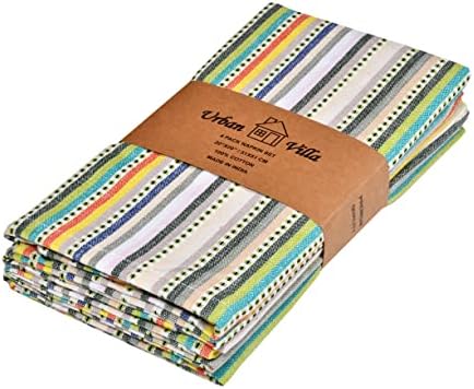 Urban Villa Multi Dobby Stripes Set of 4 Dinner Napkins (20X20 Inches) 100% Cotton Premium Over Sized Cloth Napkins with Mitered Corners Ultra Soft Durable Hotel Quality (Beige)