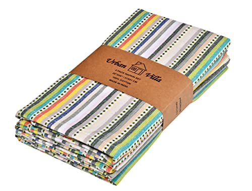 Urban Villa Multi Dobby Stripes Set Of 4 Dinner Napkins (20X20 Inches) 100% Cotton Premium Over Sized Cloth Napkins With Mitered Corners Ultra Soft Durable Hotel Quality (Beige) #TOP1
