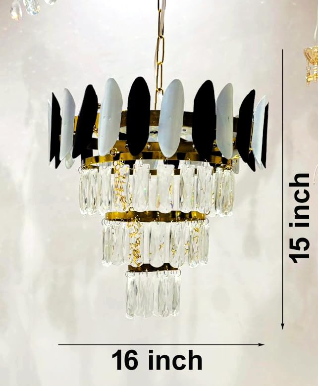 Image of Crystal Chandeliers Black Gold K9 Crystal 3 Tier Round Crystal Chandelier Ceiling Light Fixture for Living Room and Hallway (400 mm)