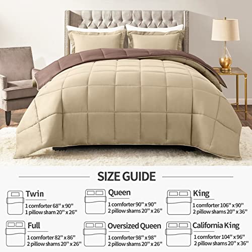 Satisomnia California King Comforter Set Brown, Lightweight And Reversible, All Season For Men And Women Down Alternative Comforters Set, 3 Piece Bed Set Cal King - 2 Pillow Shams (Brown/Beige) #TOP4