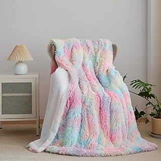 Wajade Fluffy Sherpa Fleece Blanket Cream White Faux Fur Bed Throw Super Soft Warm Large Blanket for Bed Sofa Car, 130x160CM