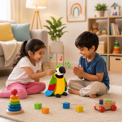 Image of MAJIK Soft Talking Parrot Toy for Kids Repeat What You Say Funny Interactive, Dancing and Mimicry Bird Plush Toy for Boys and Girls (Talking Parrot)