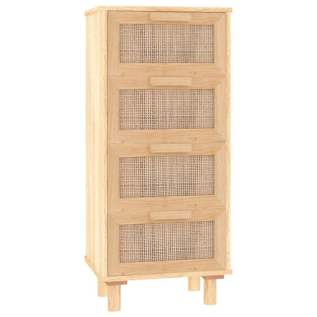 vidaXL Buffet Armoire de Rangement Organisateur de Maison Meuble de Salle de Séjour Intérieur Marron 40x30x90 cm Bois de Pin Massif et Rotin Naturel