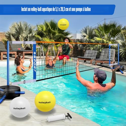 Furypiont – Filet de Volleyball de Piscine - Système de Filet de Volleyball pour Piscine Portable intérieur/extérieur avec 2 balles de Volleyball et Base Robuste. Longueur réglable de 4,57 à 7,62 m – vue 5